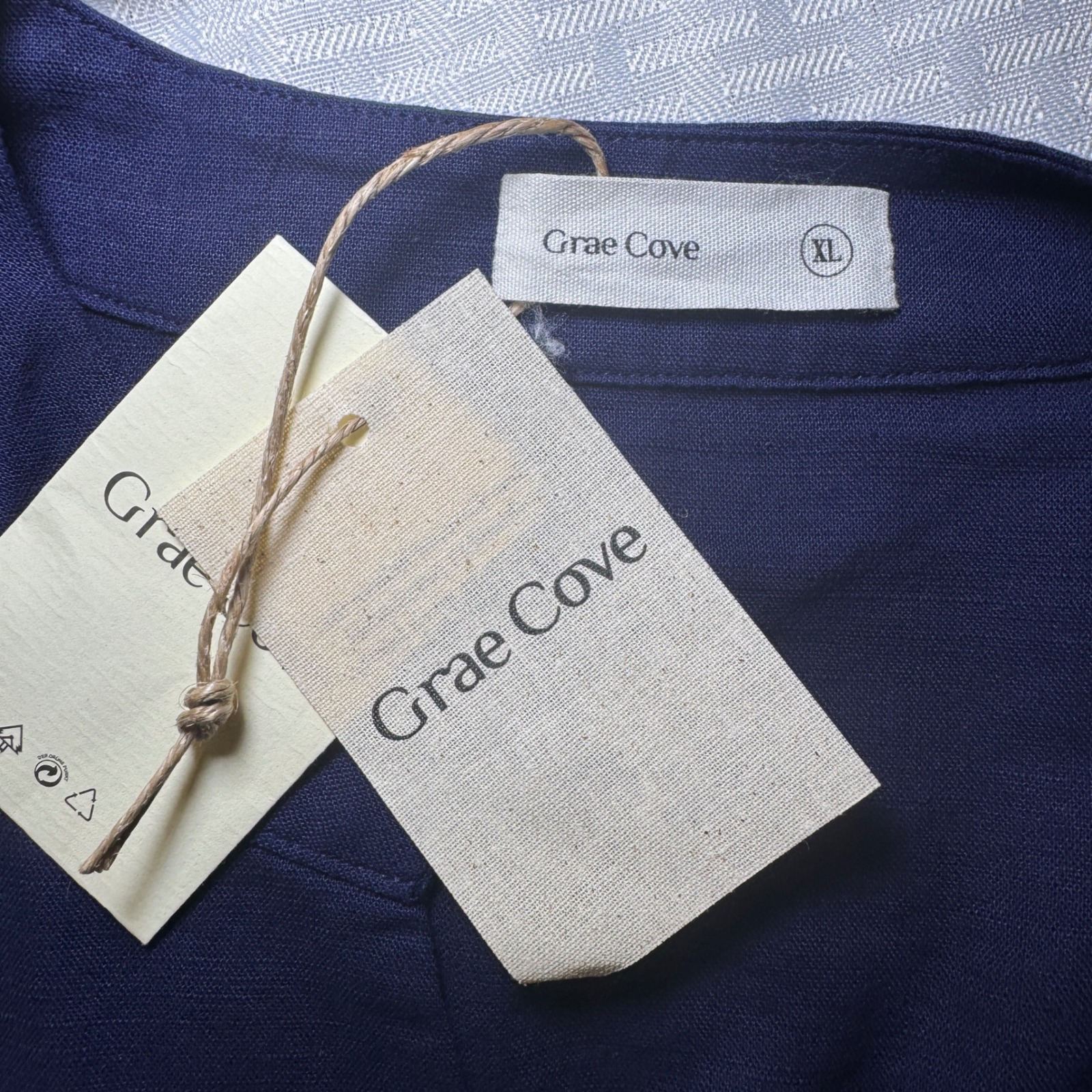 Grae Cove Navy Blue Linen Cotton Empire Waist Midi Dress Womens Xl Nwt — image 7 of 8